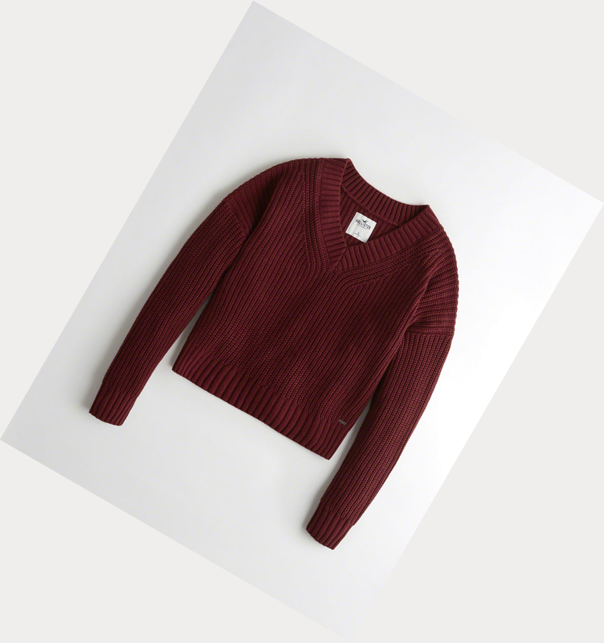 Burgundy Women\'s Hollister V-Neck Sweaters | UK-831PRYG