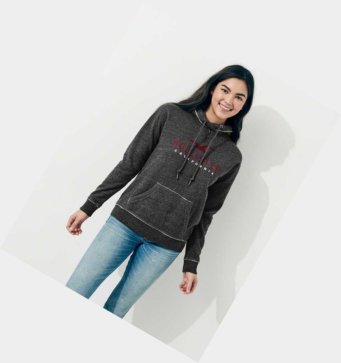 Dark Grey Women's Hollister Logo Graphic Hoodie | UK-562EYBU