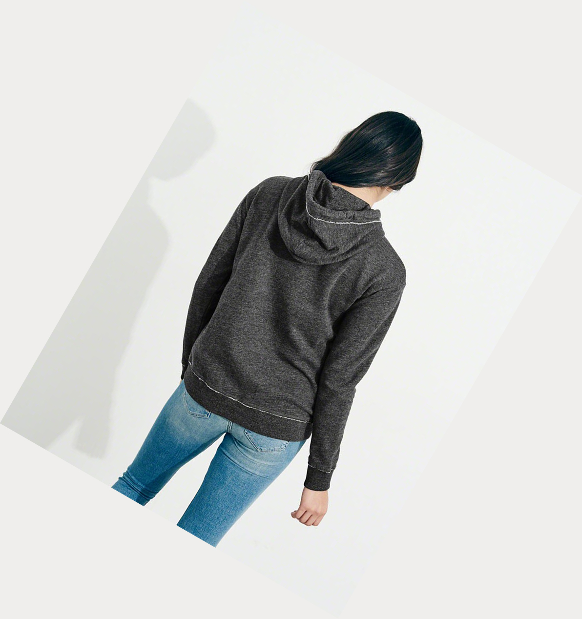 Dark Grey Women's Hollister Logo Graphic Hoodie | UK-562EYBU