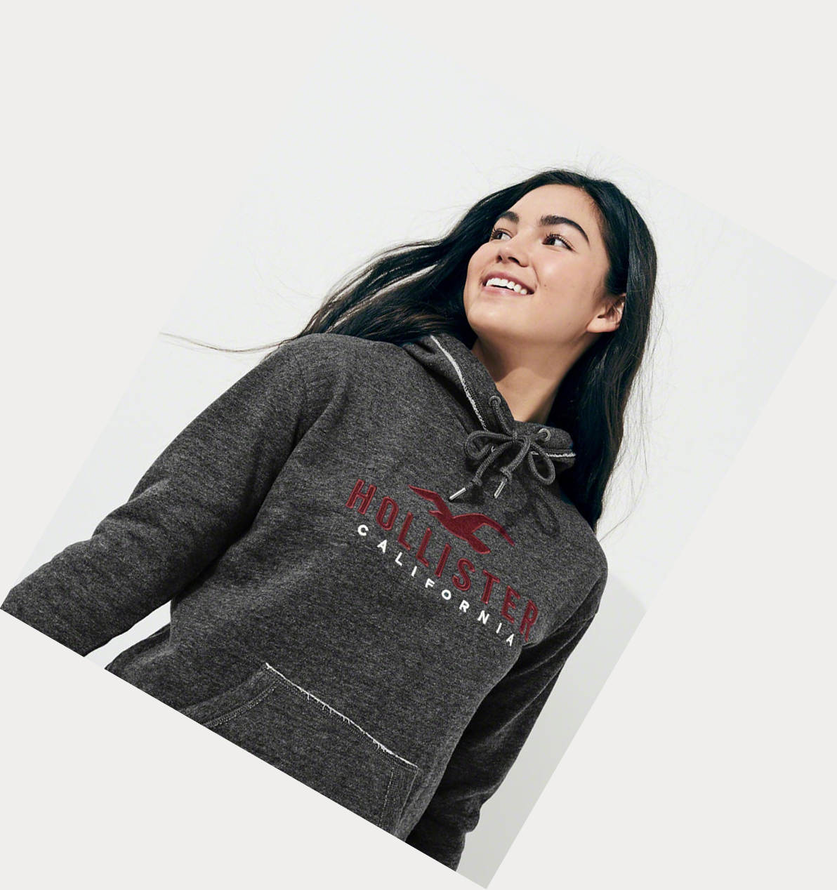 Dark Grey Women's Hollister Logo Graphic Hoodie | UK-562EYBU