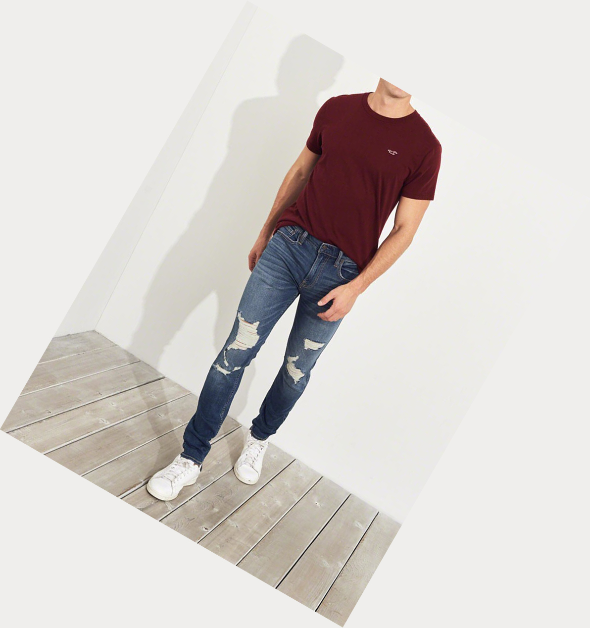 Dark Wash Men's Hollister Advanced Stretch Skinny Jeans | UK-825YJGE