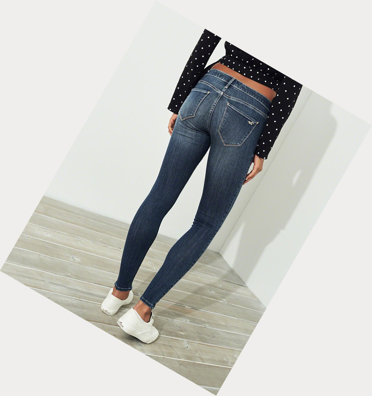 Dark Wash Women's Hollister Advanced Stretch Low-Rise Jeans | UK-136ERXM