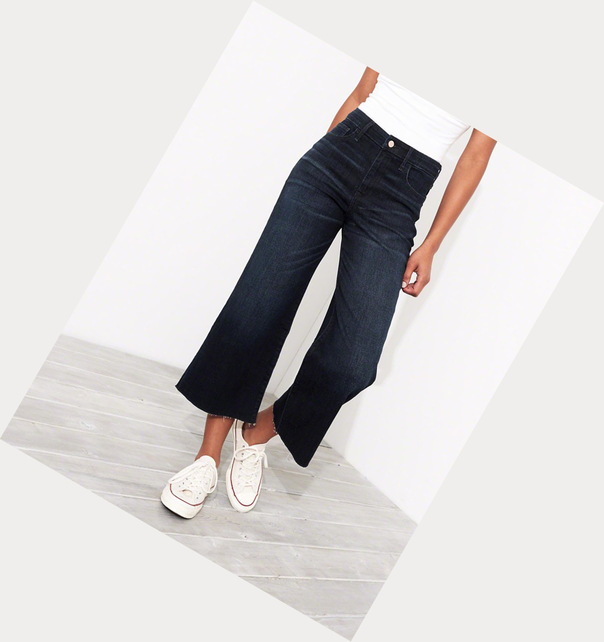 Dark Wash Women's Hollister Classic Stretch High-Rise Denim Culottes Jeans | UK-386ODVA