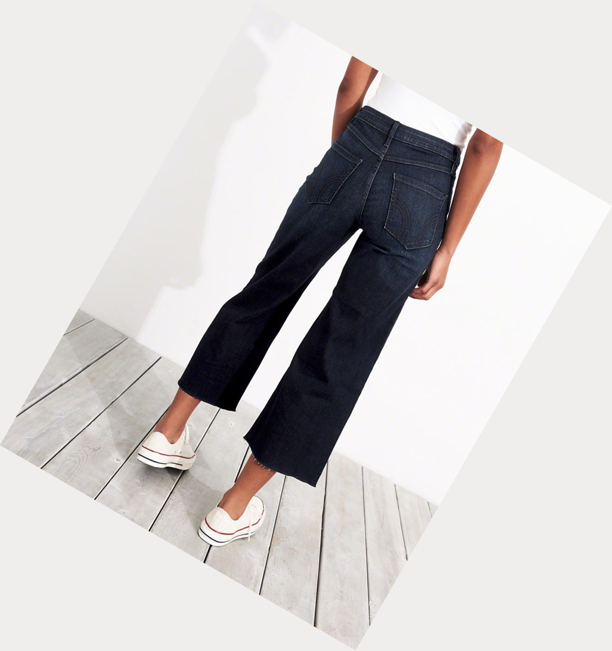 Dark Wash Women's Hollister Classic Stretch High-Rise Denim Culottes Jeans | UK-386ODVA