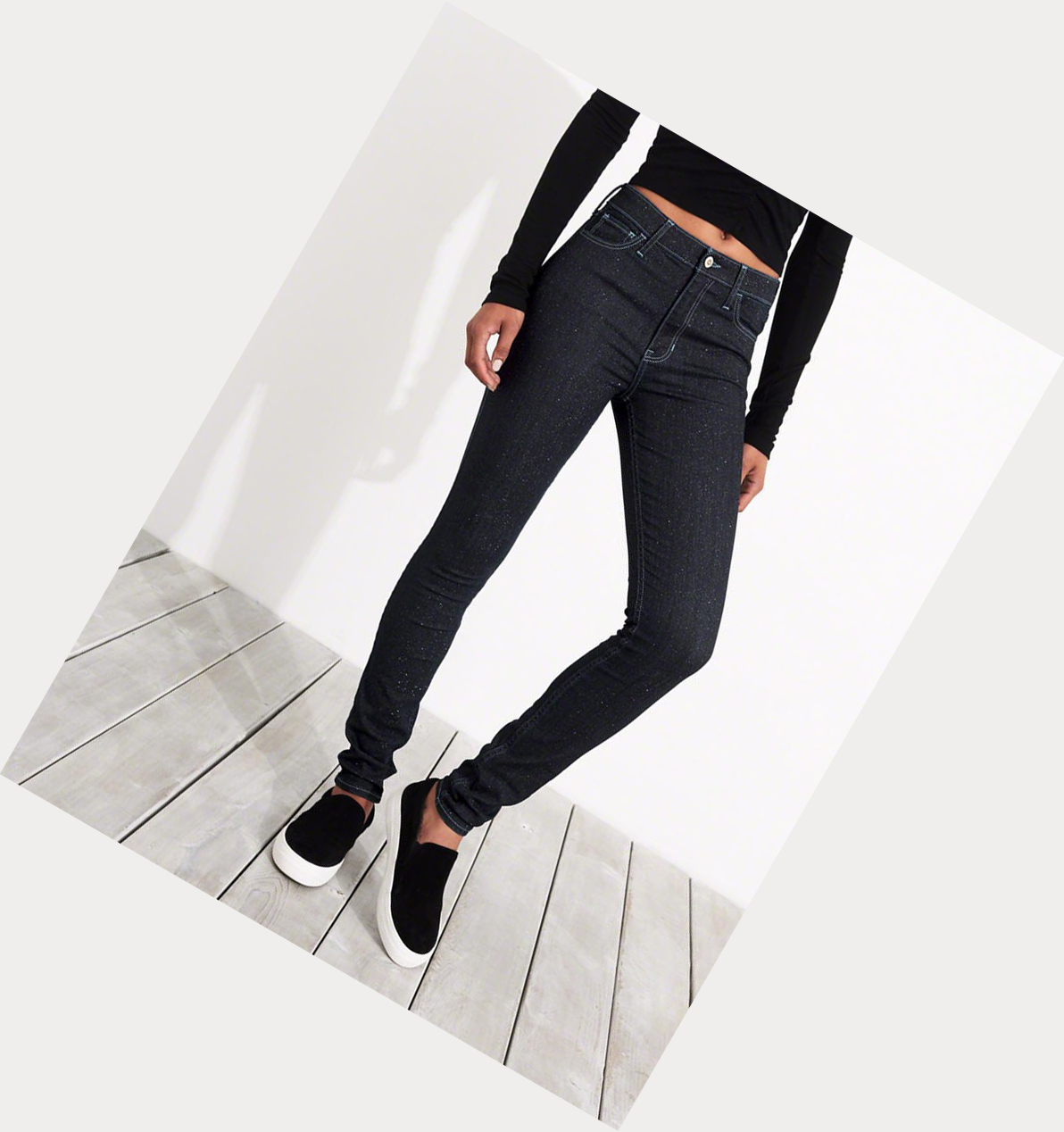 Dark Wash Women's Hollister Classic Stretch High-Rise Super Skinny Jeans | UK-735NRCM