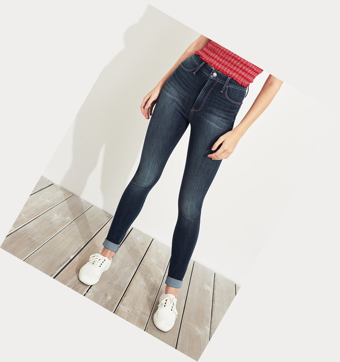 Dark Wash Women's Hollister Extreme Stretch Ultra High-Rise Extreme Skinny Jeans | UK-581BXIL