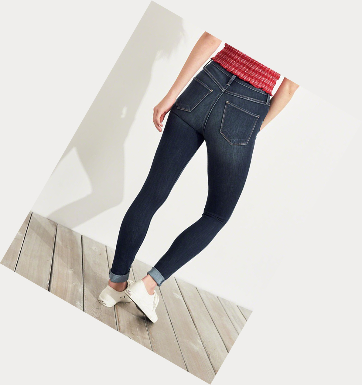 Dark Wash Women's Hollister Extreme Stretch Ultra High-Rise Extreme Skinny Jeans | UK-581BXIL