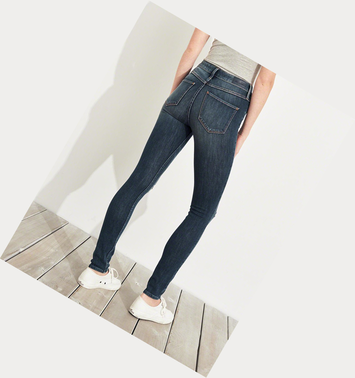 Dark Wash Women's Hollister Extreme Stretch High-Rise Extreme Skinny Jeans | UK-731TVGU