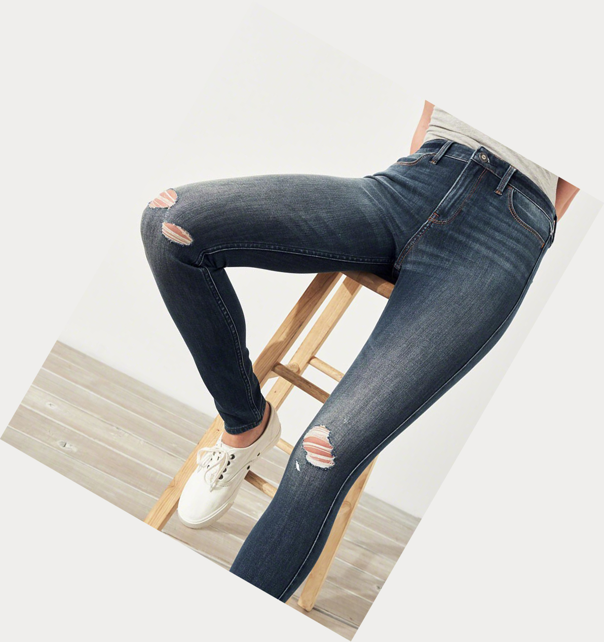 Dark Wash Women's Hollister Extreme Stretch High-Rise Extreme Skinny Jeans | UK-731TVGU