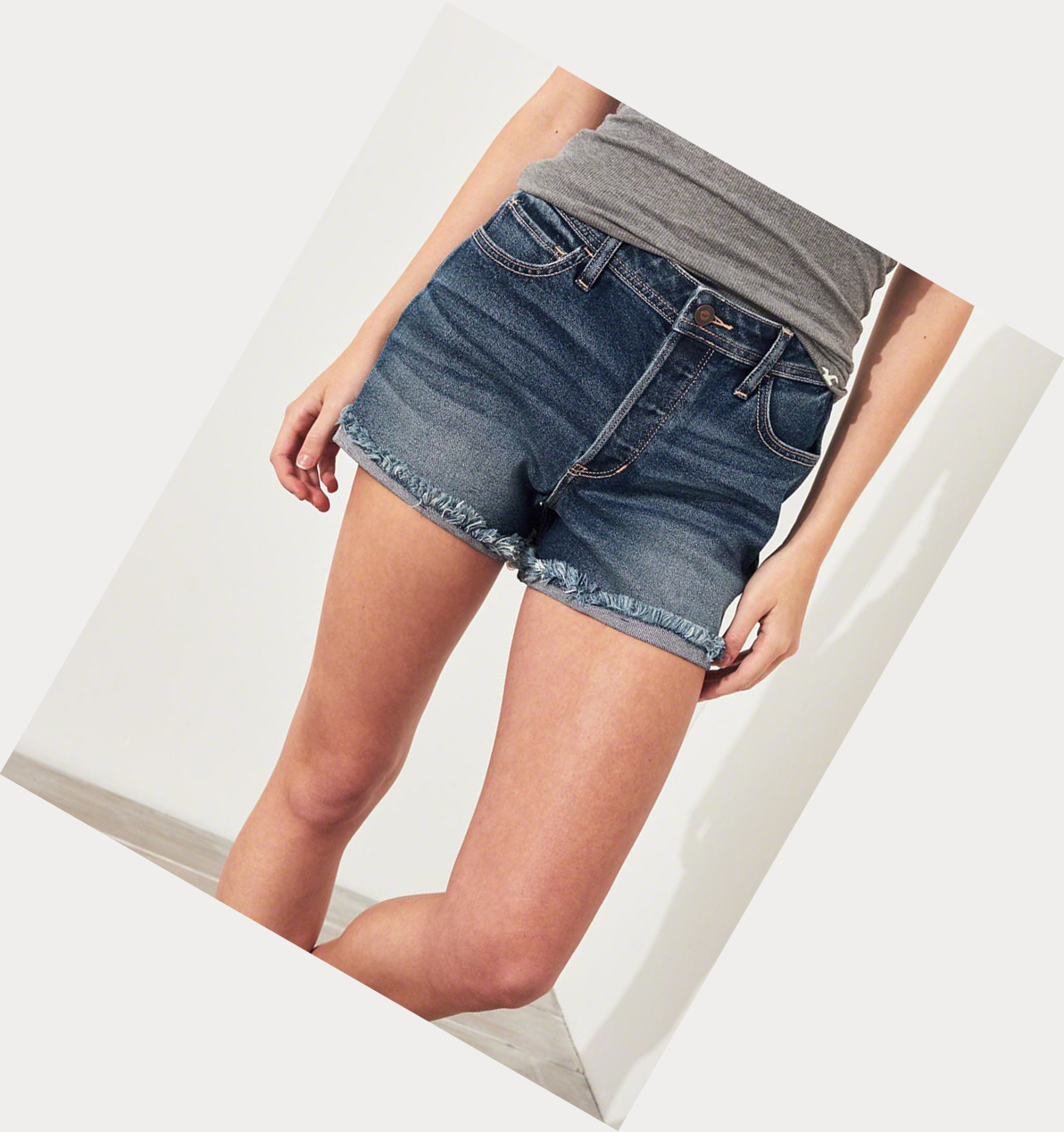 Dark Wash Women's Hollister Vintage Stretch High-Rise Denim Boyfriend Shorts | UK-641EURB