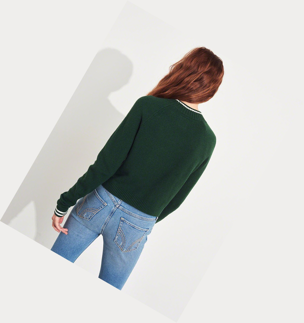 Green Women's Hollister Crop Crewneck Sweaters | UK-312DASU