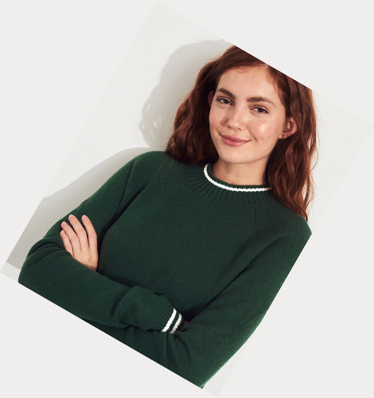 Green Women's Hollister Crop Crewneck Sweaters | UK-312DASU