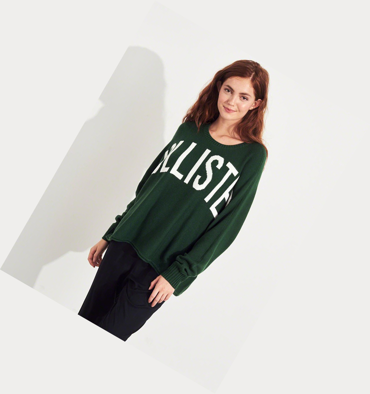 Green Women's Hollister Logo Oversized Sweaters | UK-802WKJG