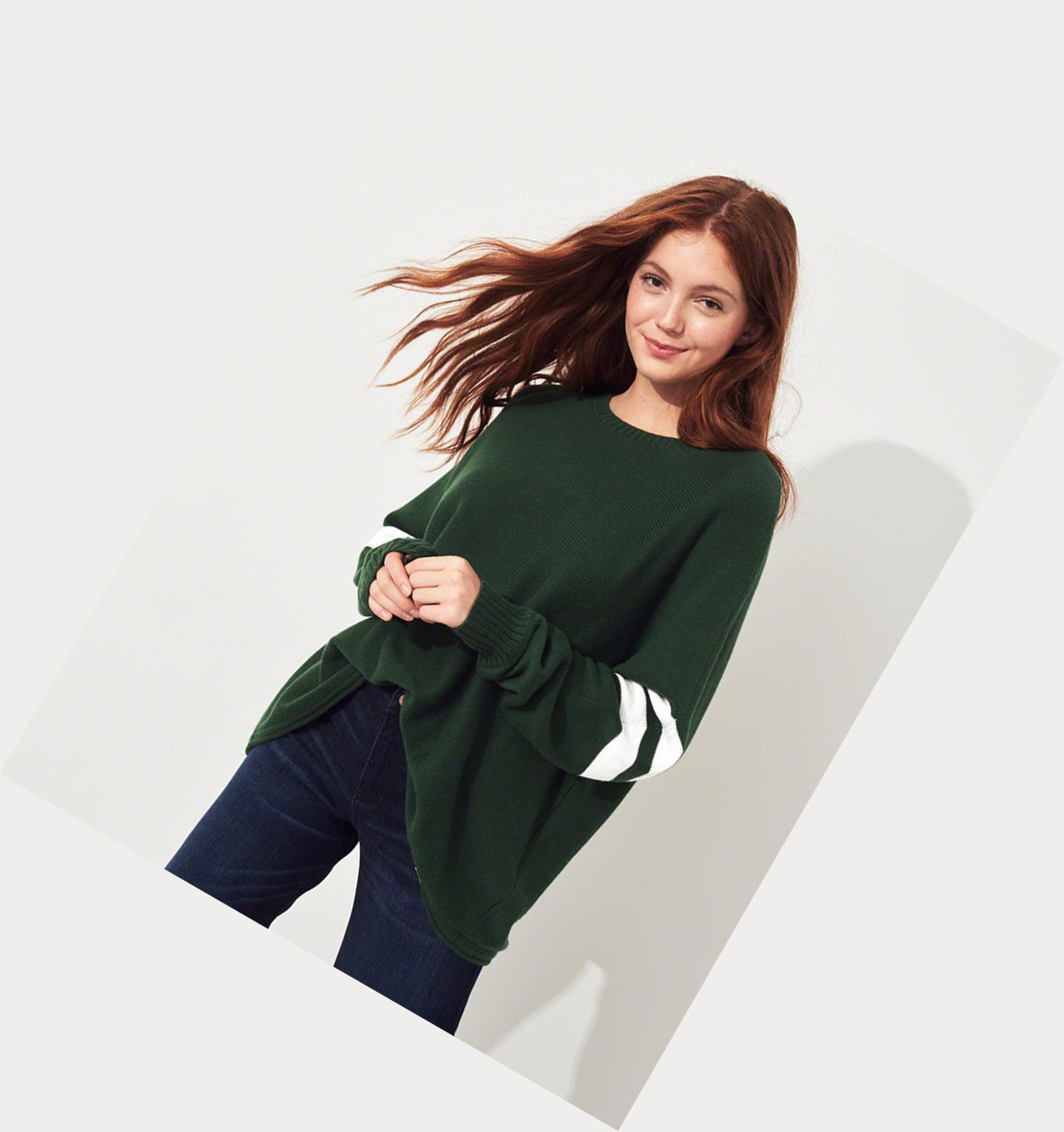 Green Women's Hollister Stripe Oversized Sweaters | UK-385TCOL