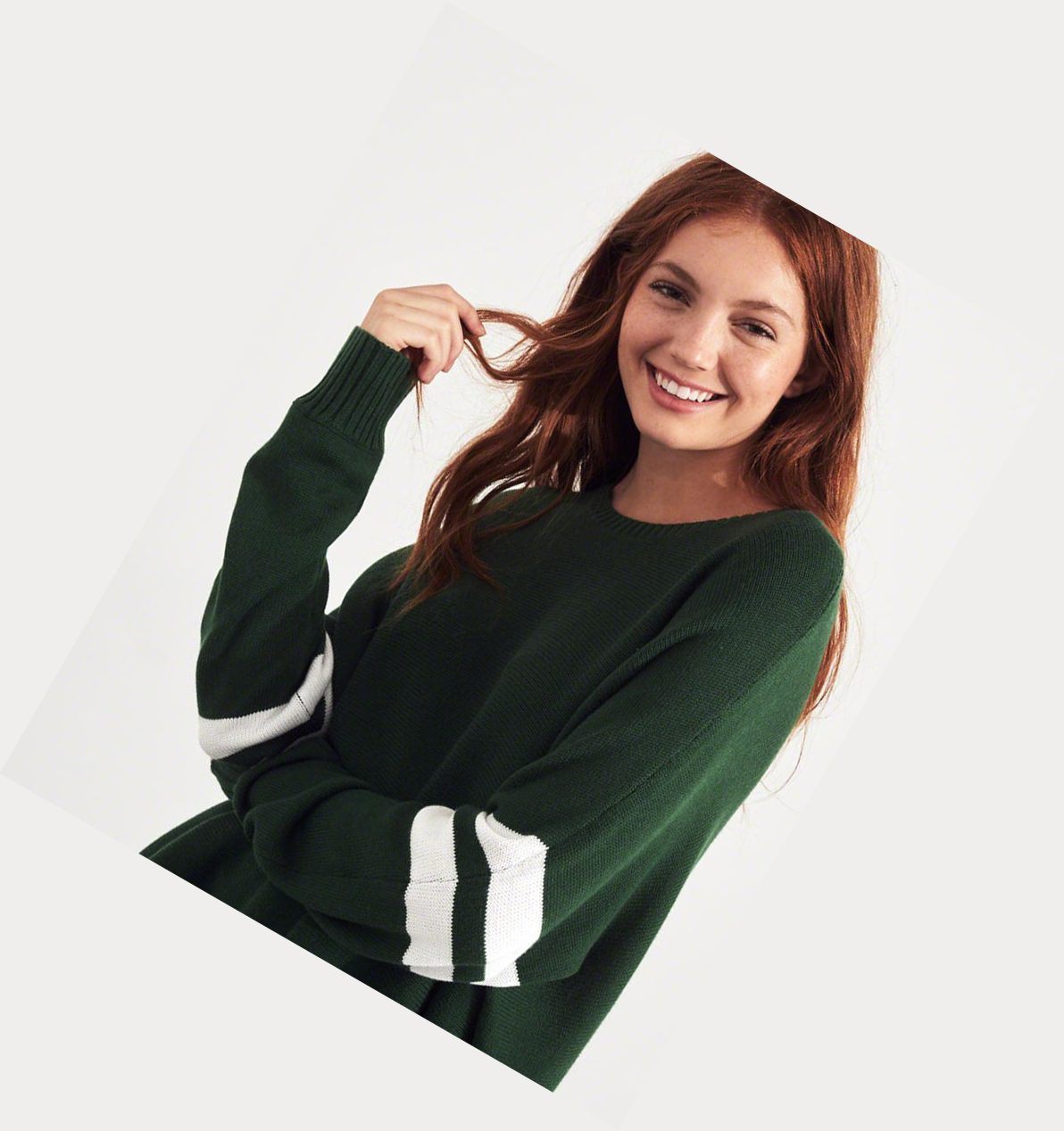 Green Women's Hollister Stripe Oversized Sweaters | UK-385TCOL