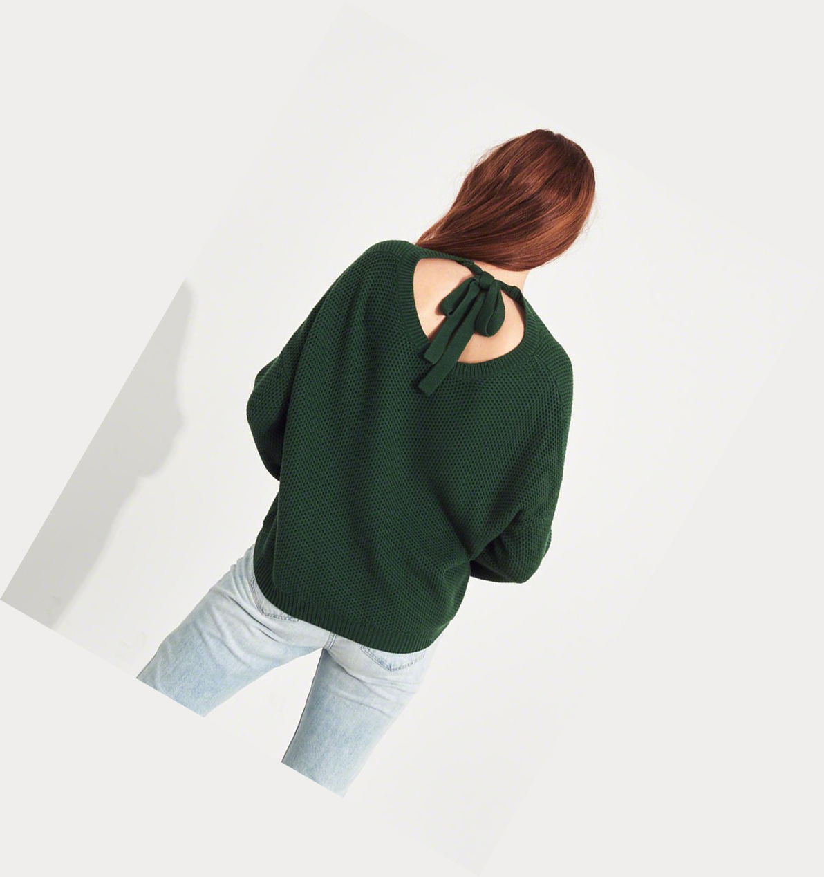 Green Women's Hollister Textured Crewneck Sweaters | UK-532OQMJ