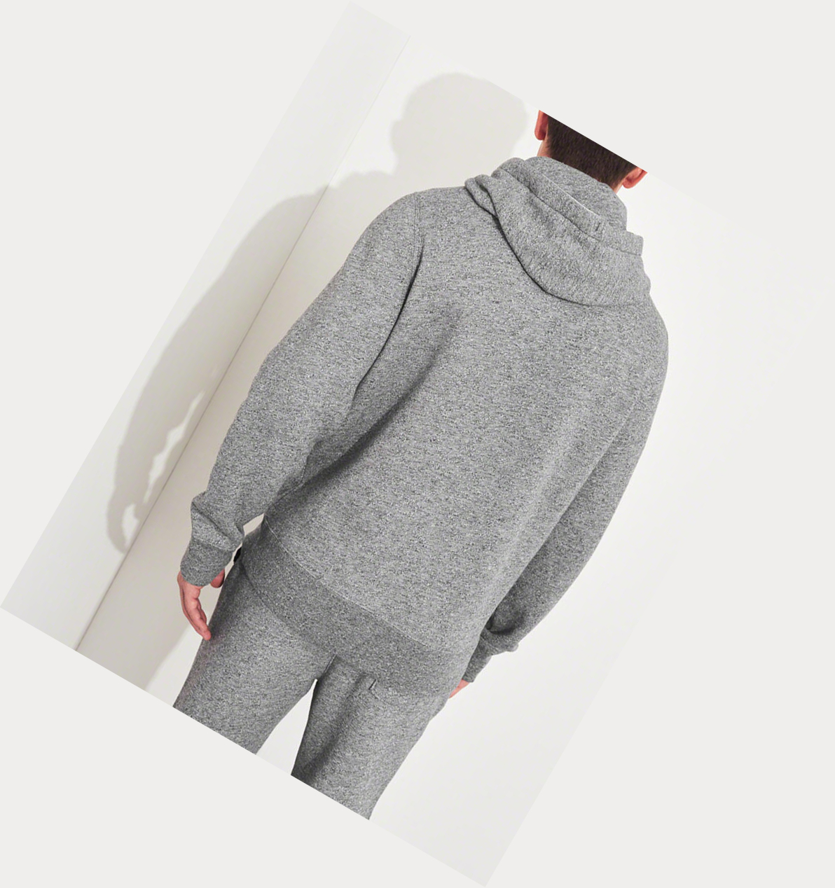 Grey Men's Hollister Logo Tape Hoodie | UK-349JDGP