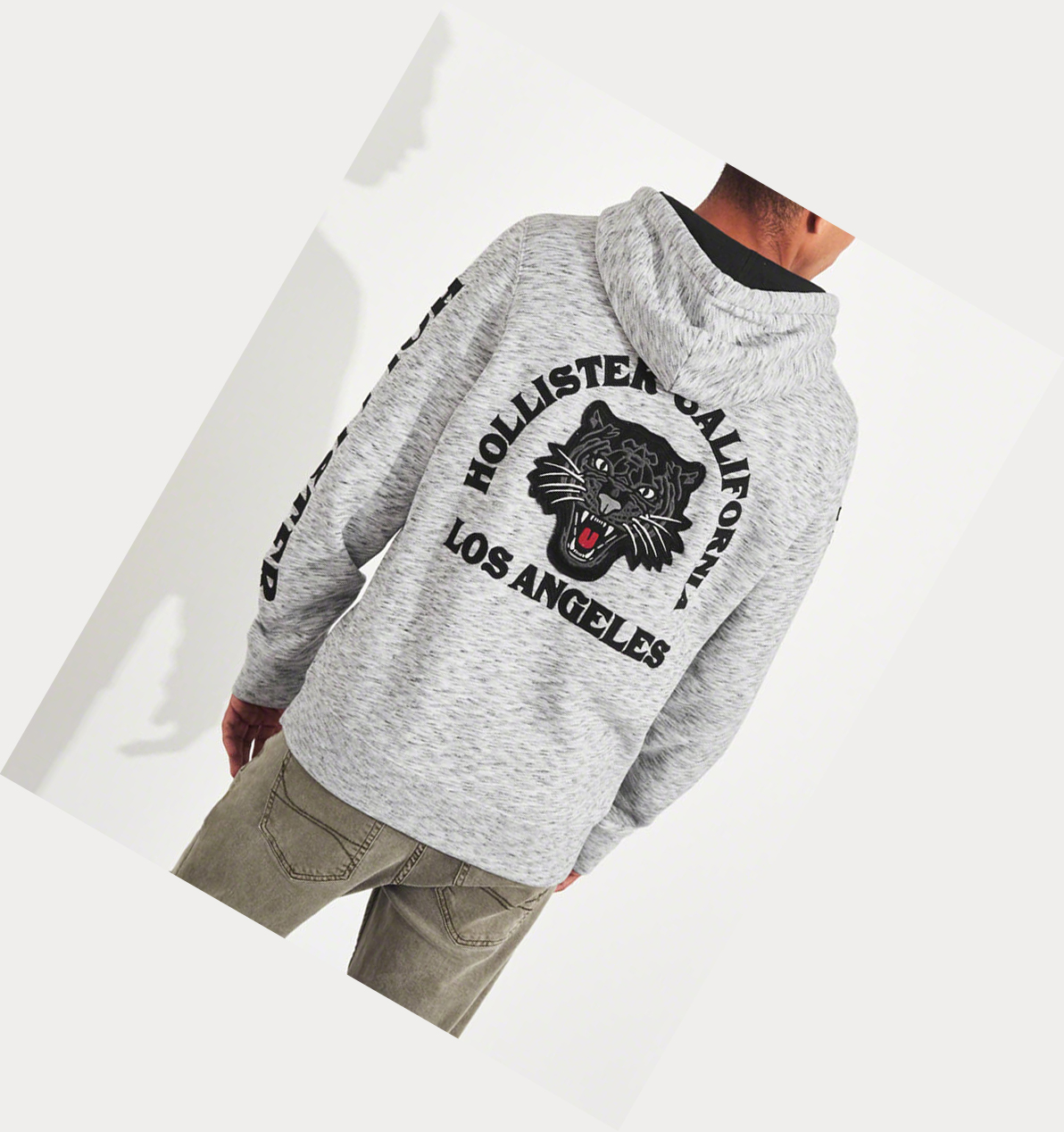 Grey Men's Hollister Panther Applique Hoodie | UK-846JZMC