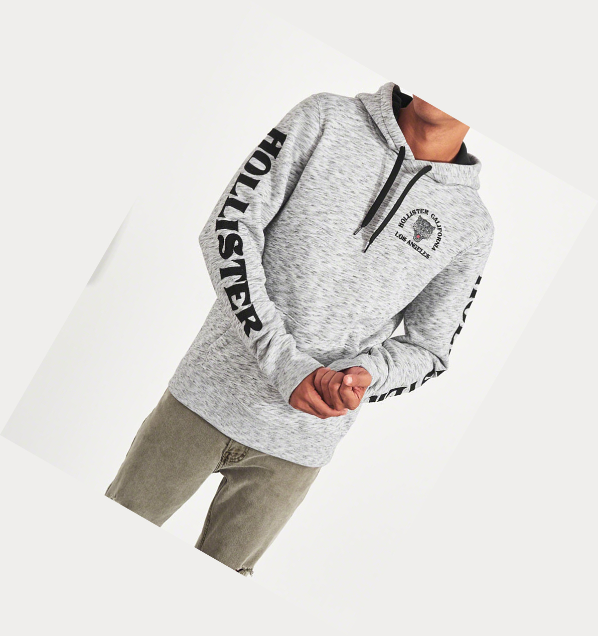 Grey Men's Hollister Panther Applique Hoodie | UK-846JZMC