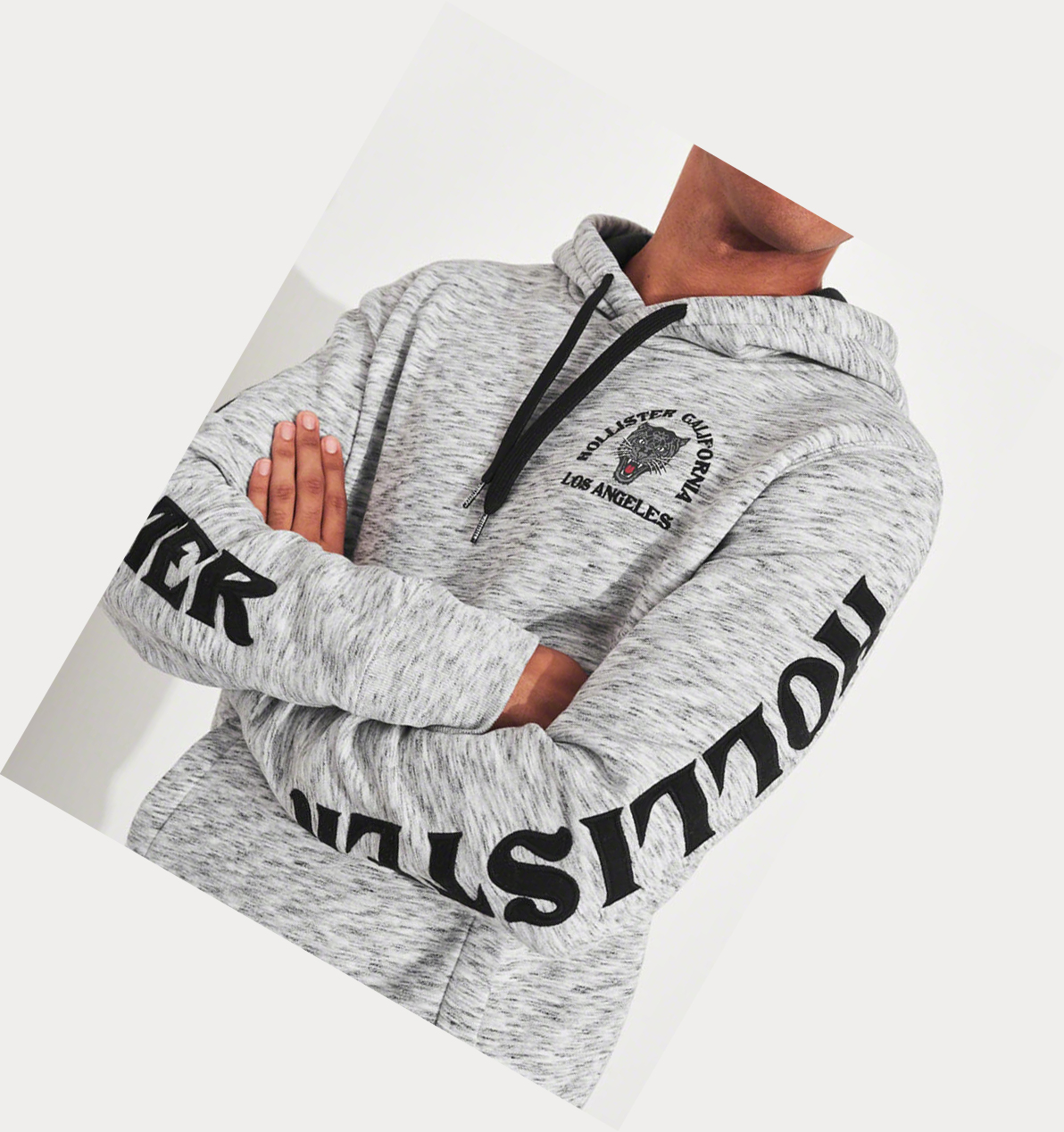 Grey Men's Hollister Panther Applique Hoodie | UK-846JZMC