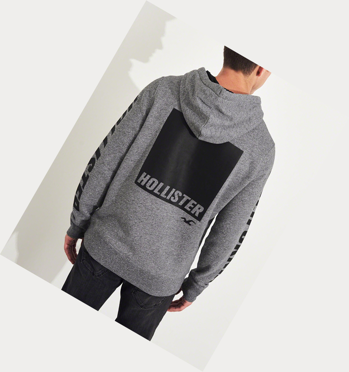 Grey Men's Hollister Print Logo Graphic Hoodie | UK-412ABXD