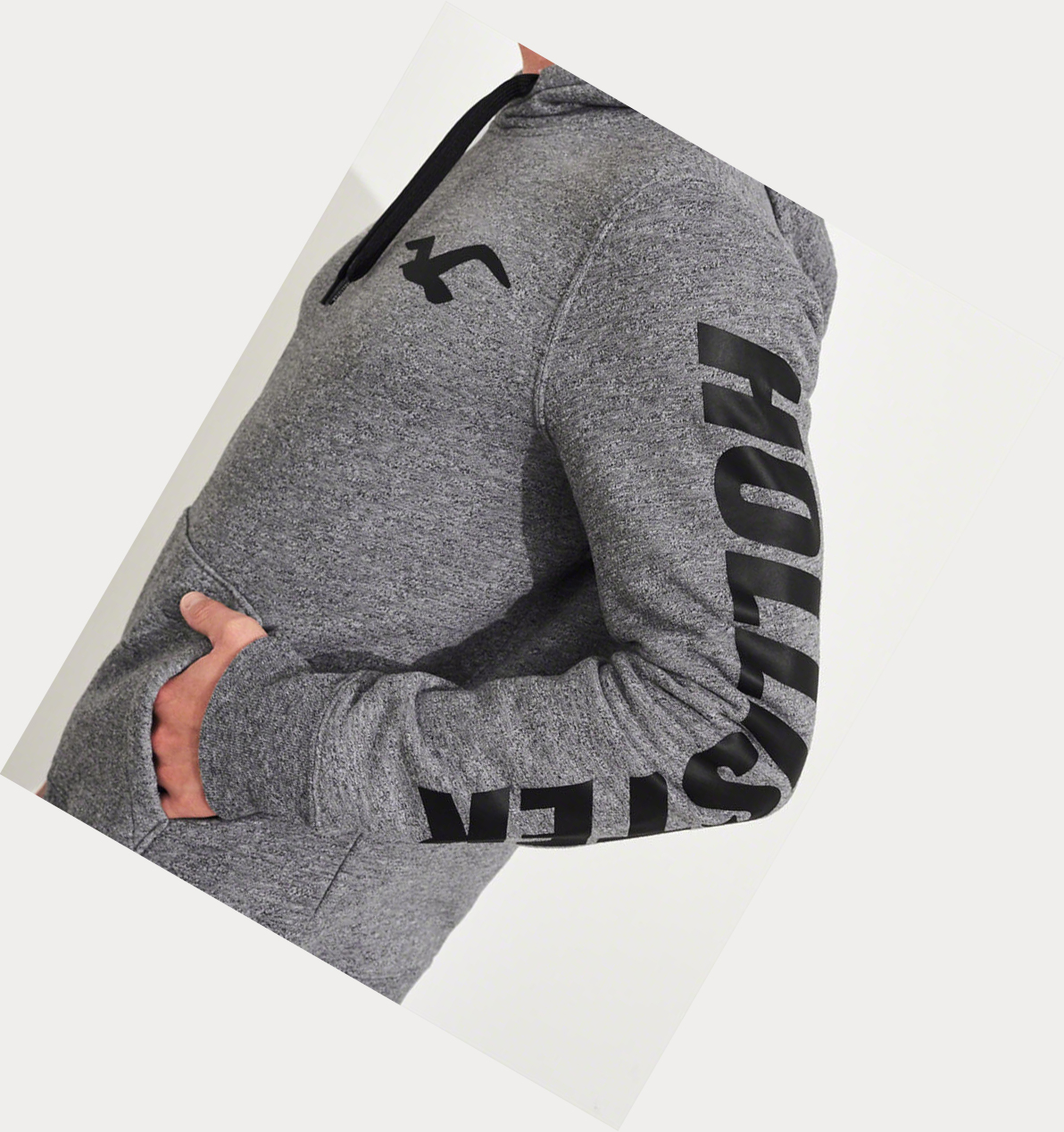 Grey Men's Hollister Print Logo Graphic Hoodie | UK-412ABXD