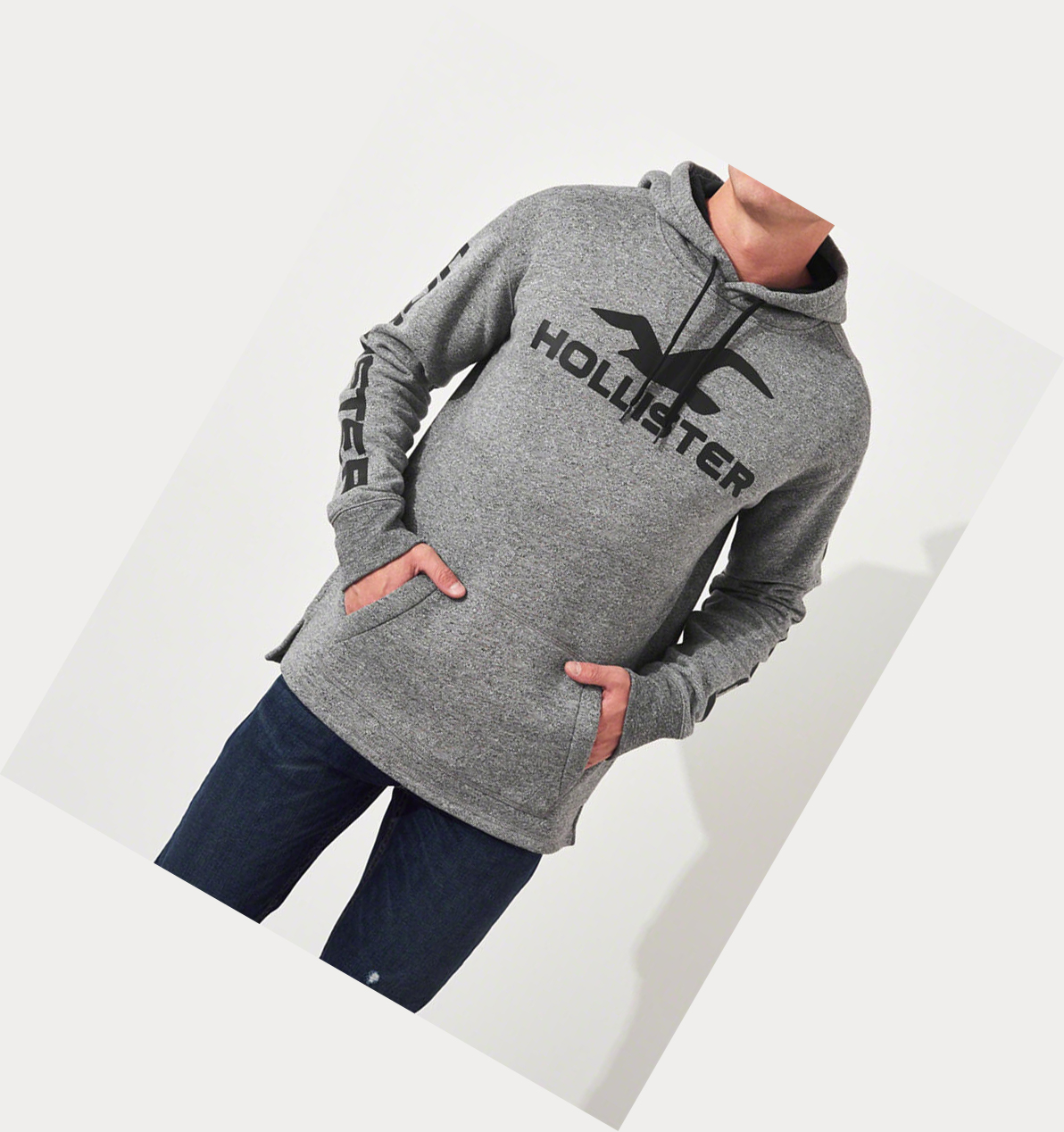 Grey Men's Hollister Print Logo Graphic Hoodie | UK-614MGBE