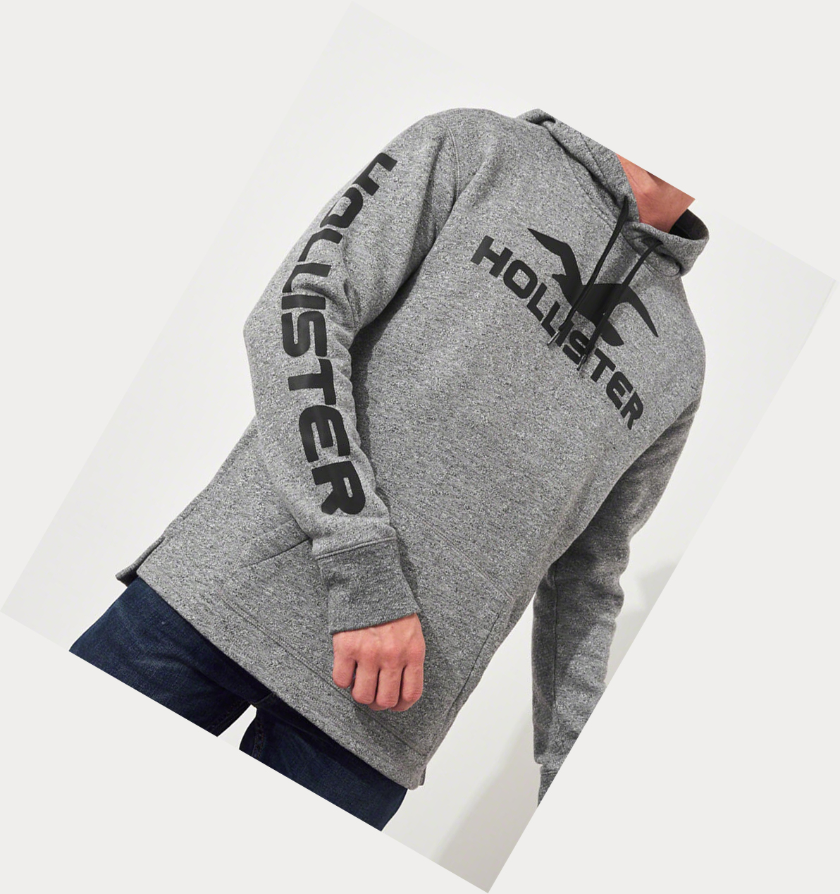 Grey Men's Hollister Print Logo Graphic Hoodie | UK-614MGBE