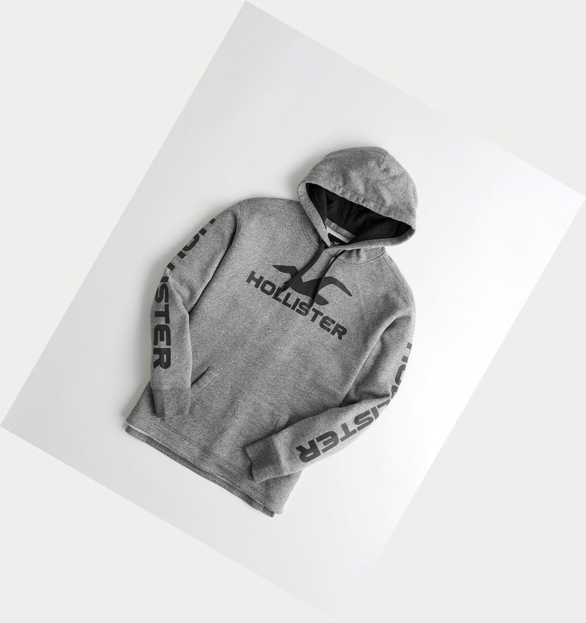 Grey Men\'s Hollister Print Logo Graphic Hoodie | UK-614MGBE