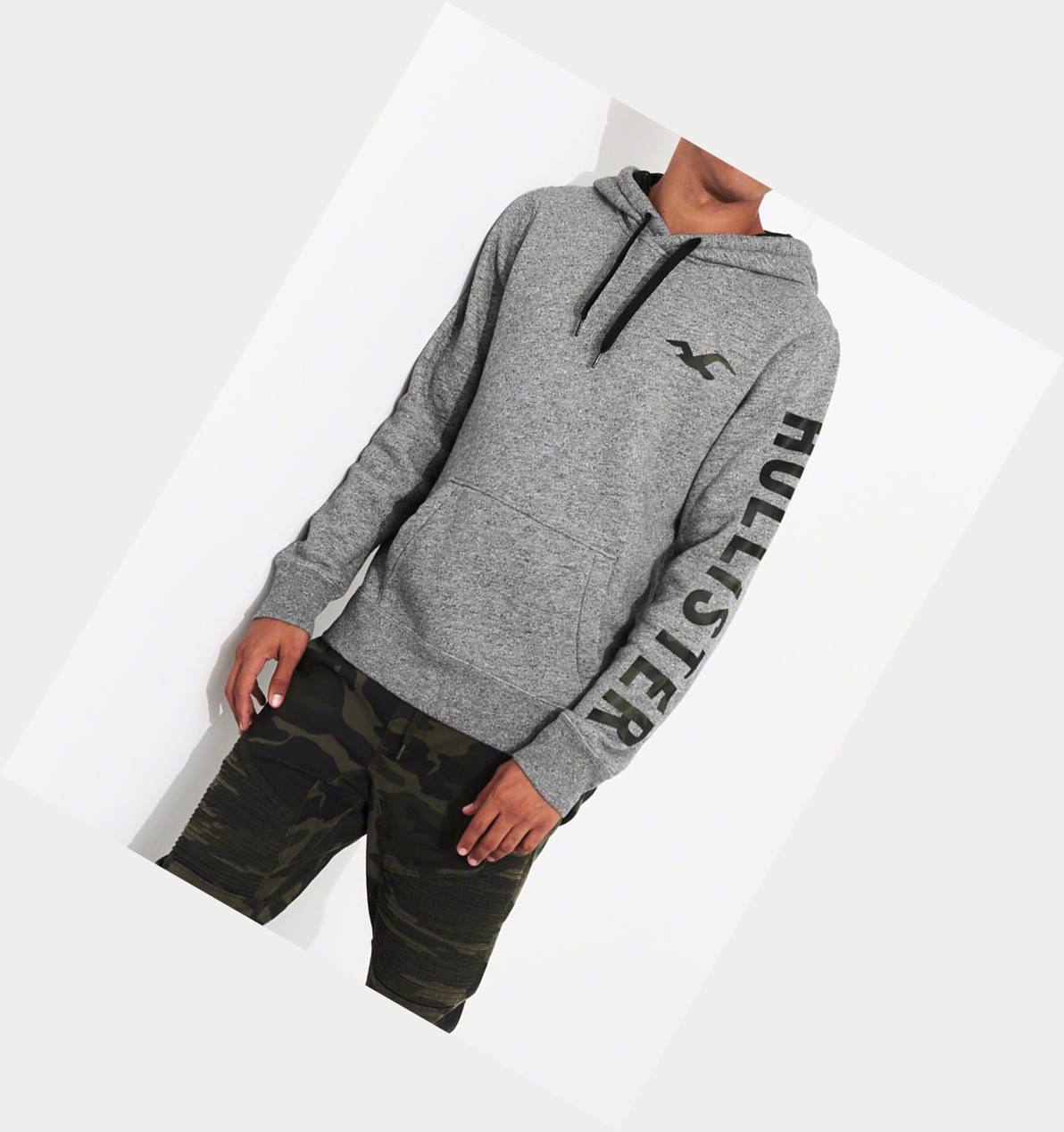 Grey Men's Hollister Print Logo Hoodie | UK-692SLIJ