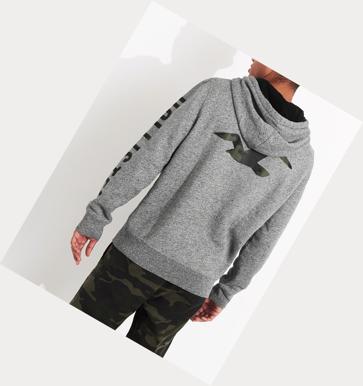 Grey Men's Hollister Print Logo Hoodie | UK-692SLIJ