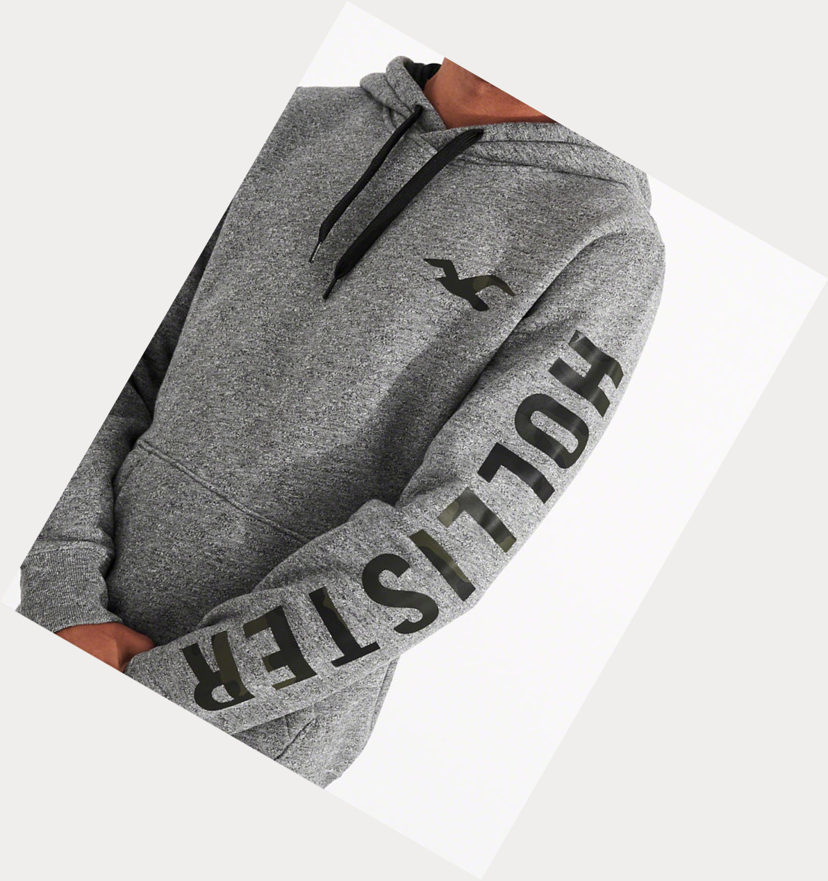 Grey Men's Hollister Print Logo Hoodie | UK-692SLIJ