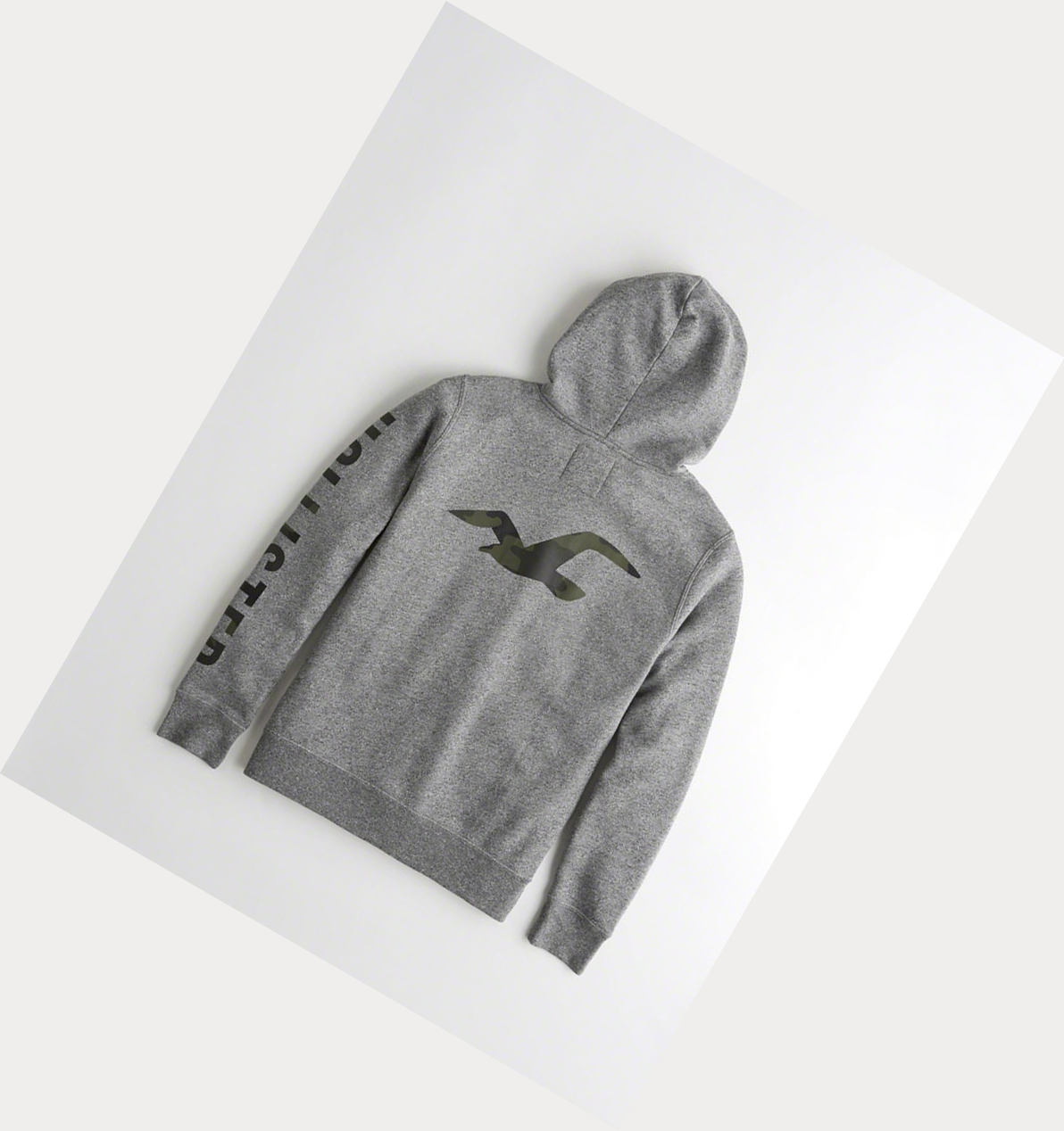 Grey Men\'s Hollister Print Logo Hoodie | UK-692SLIJ