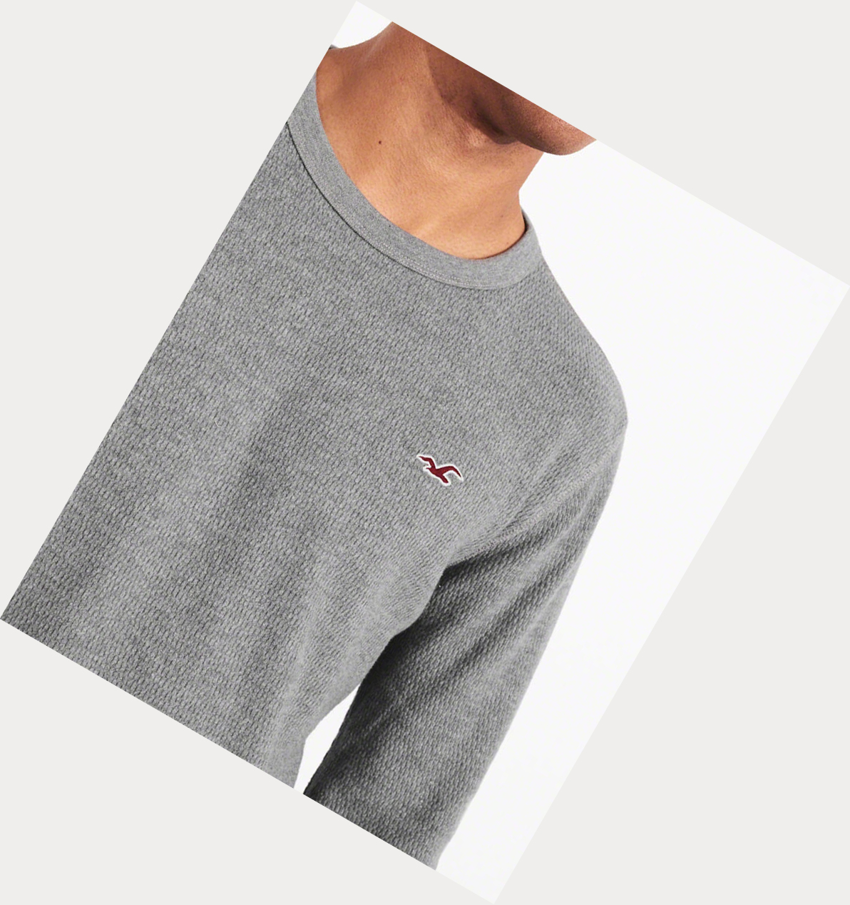 Grey Men's Hollister Waffle Curved Hem Long Sleeve | UK-960ENXZ