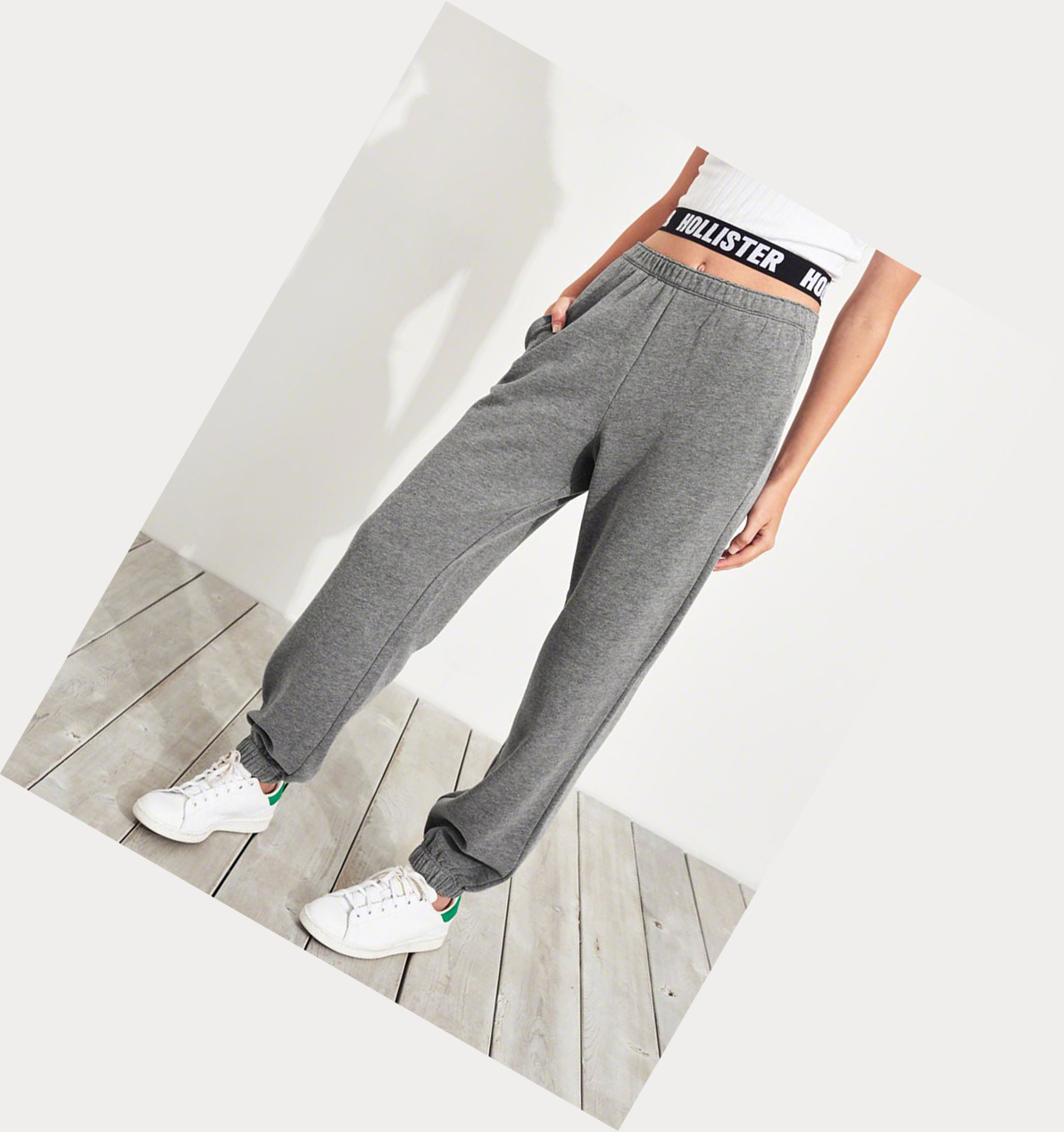 Grey Women's Hollister Adjustable-Rise Boyfriend Sweatpants | UK-620GLWK