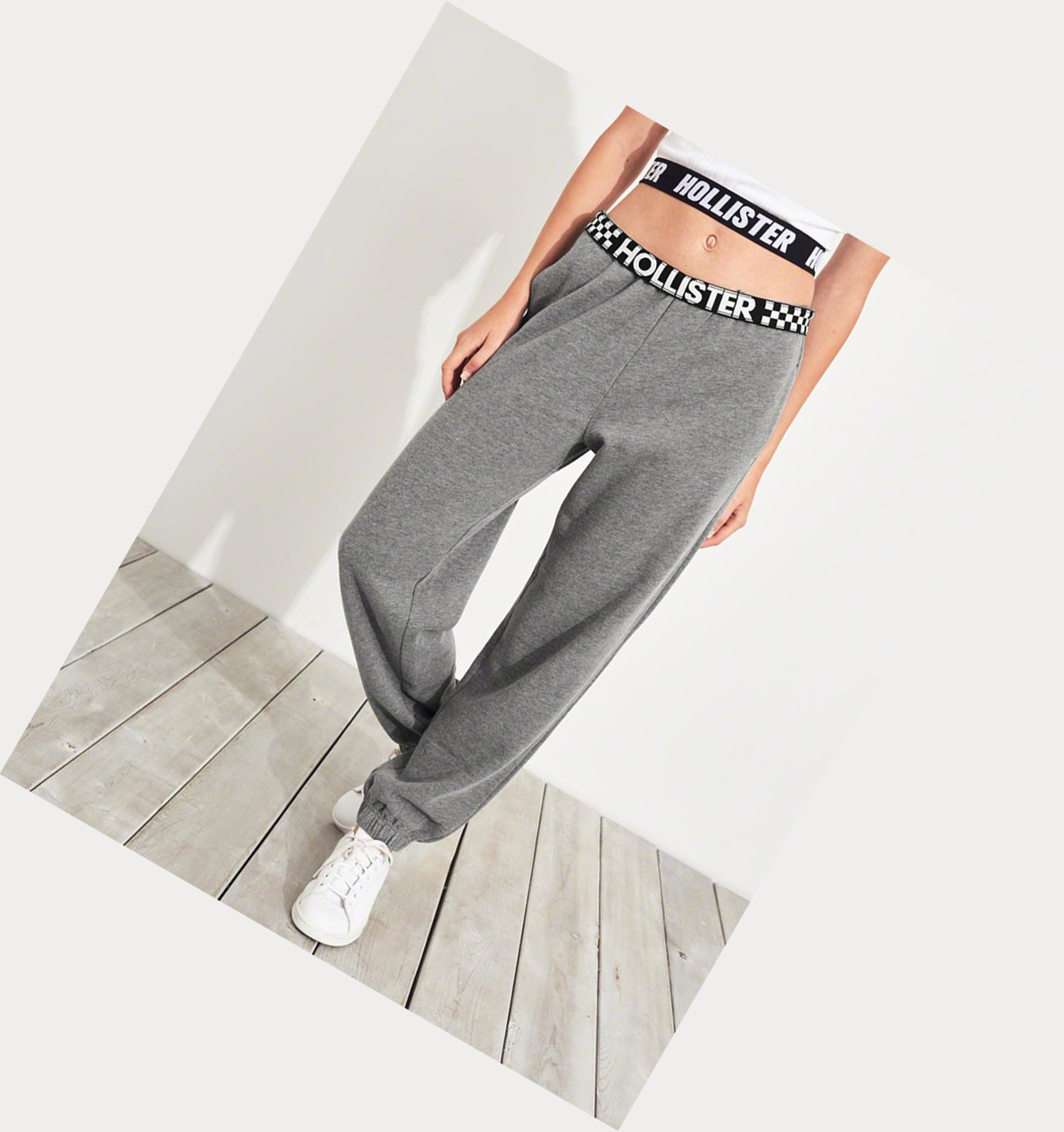 Grey Women's Hollister Adjustable-Rise Boyfriend Sweatpants | UK-620GLWK