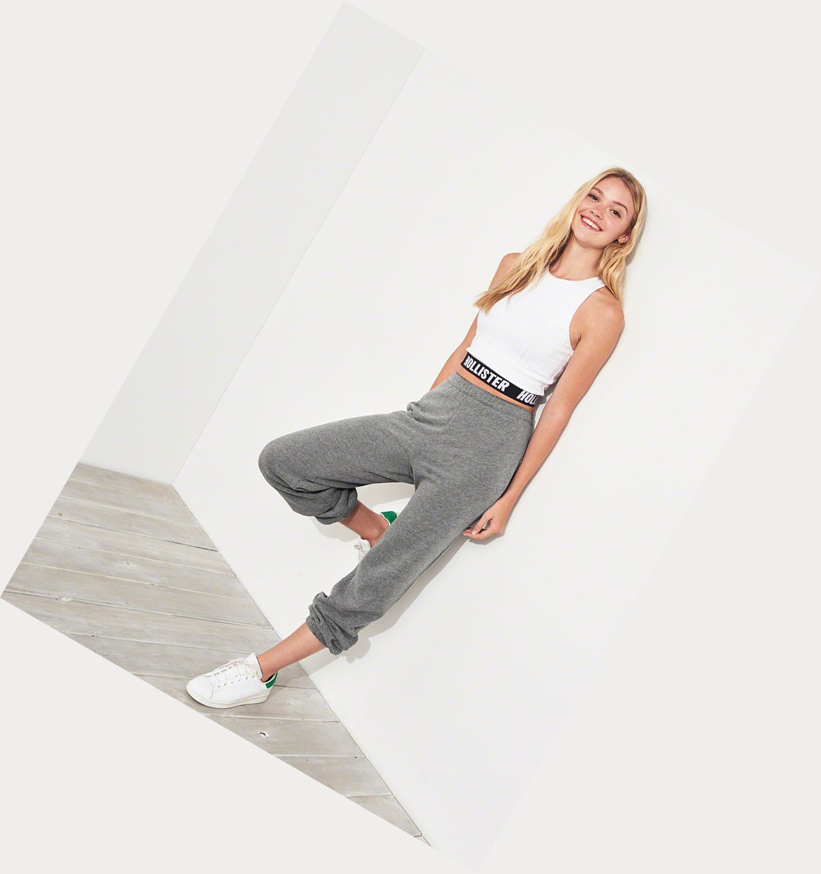 Grey Women's Hollister Adjustable-Rise Boyfriend Sweatpants | UK-620GLWK