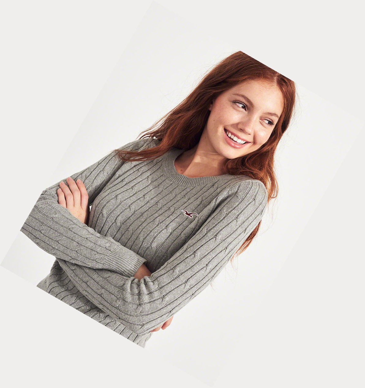 Grey Women's Hollister Cable Crewneck Sweaters | UK-475YGJB