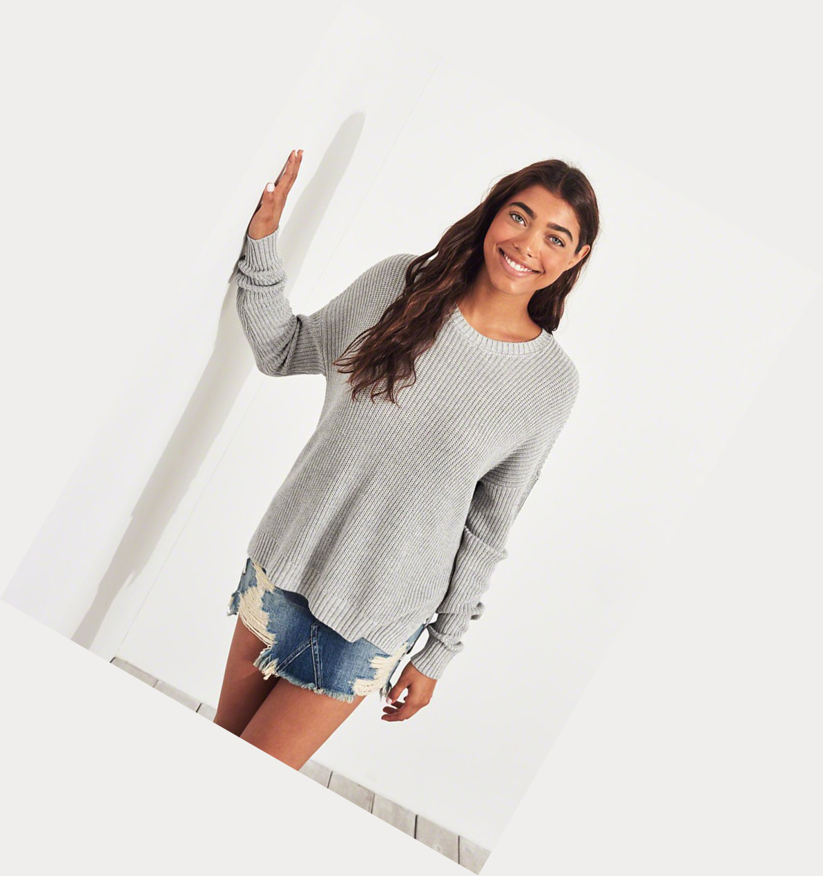 Grey Women's Hollister Crewneck Sweaters | UK-482OCBT