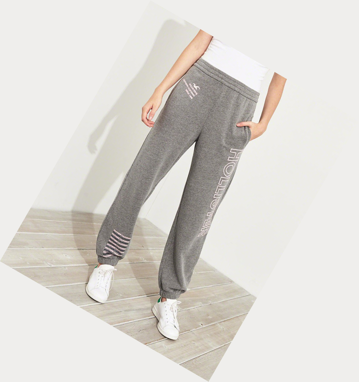 Grey Women's Hollister High-Rise Banded Boyfriend Sweatpants | UK-694CKQJ