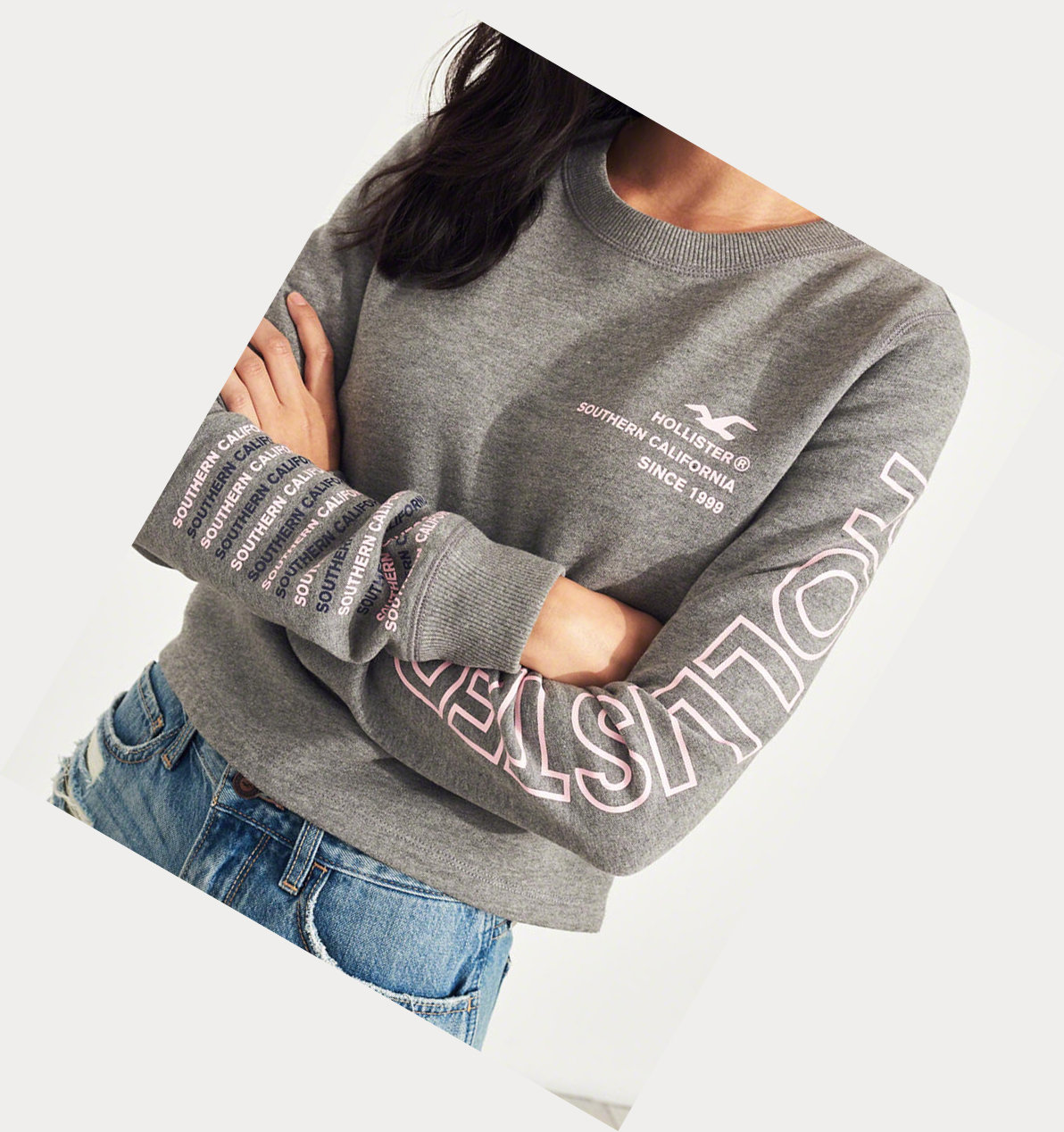 Grey Women's Hollister Logo Crop Crewneck Sweatshirts | UK-106ORJG