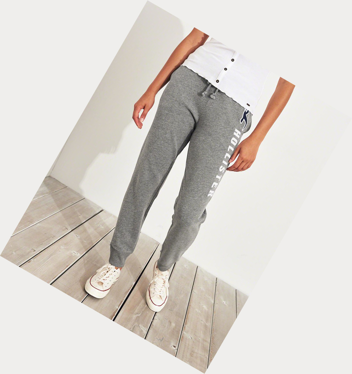 Grey Women's Hollister Mid-Rise Fleece Sweatpants | UK-850DMPZ