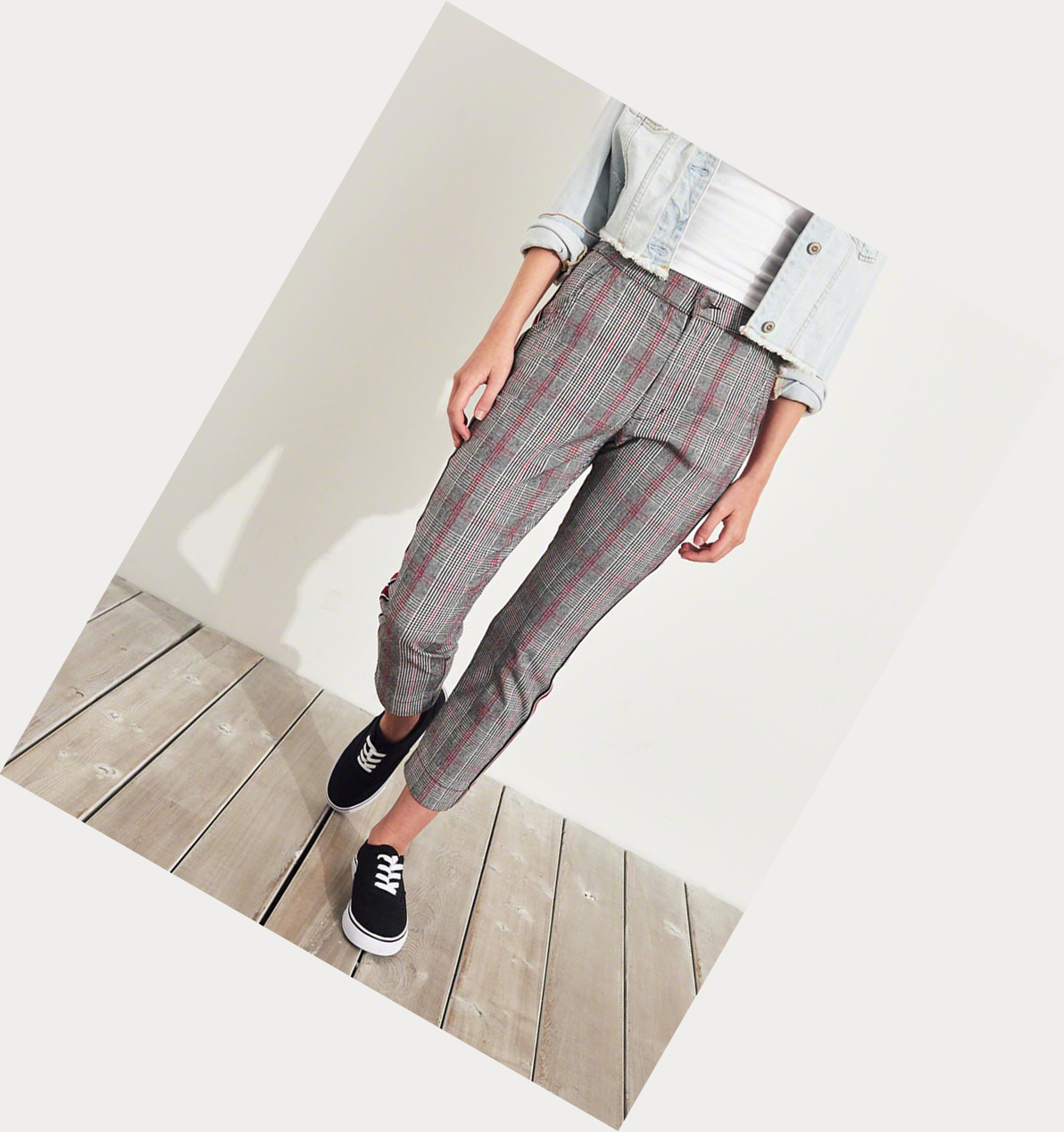 Grey Women's Hollister Side-Stripe Woven Crop Slim Pants | UK-594JCQE