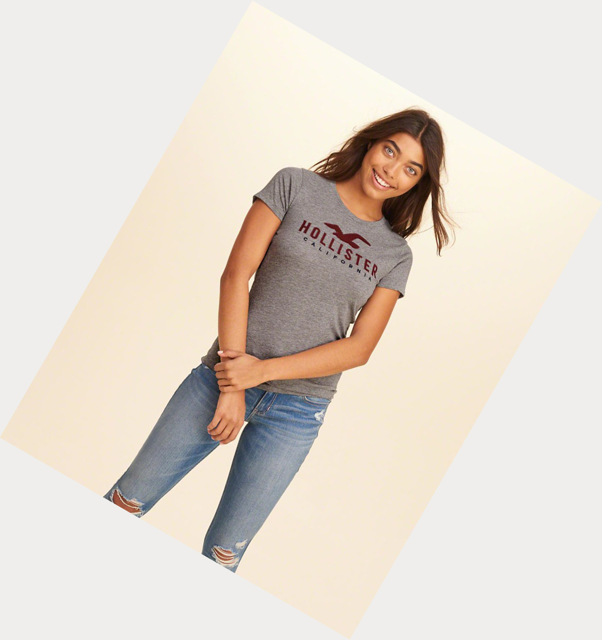 Grey Women's Hollister Slim Crew Short Sleeve | UK-291XUDO