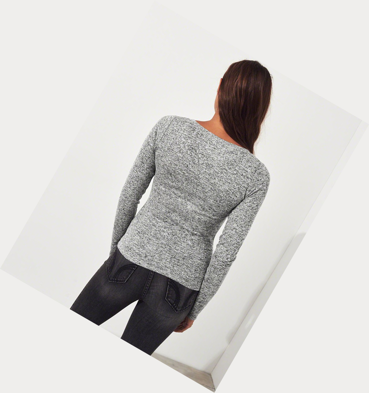 Grey Women's Hollister Slim V-Neck Long Sleeve | UK-013ARBP