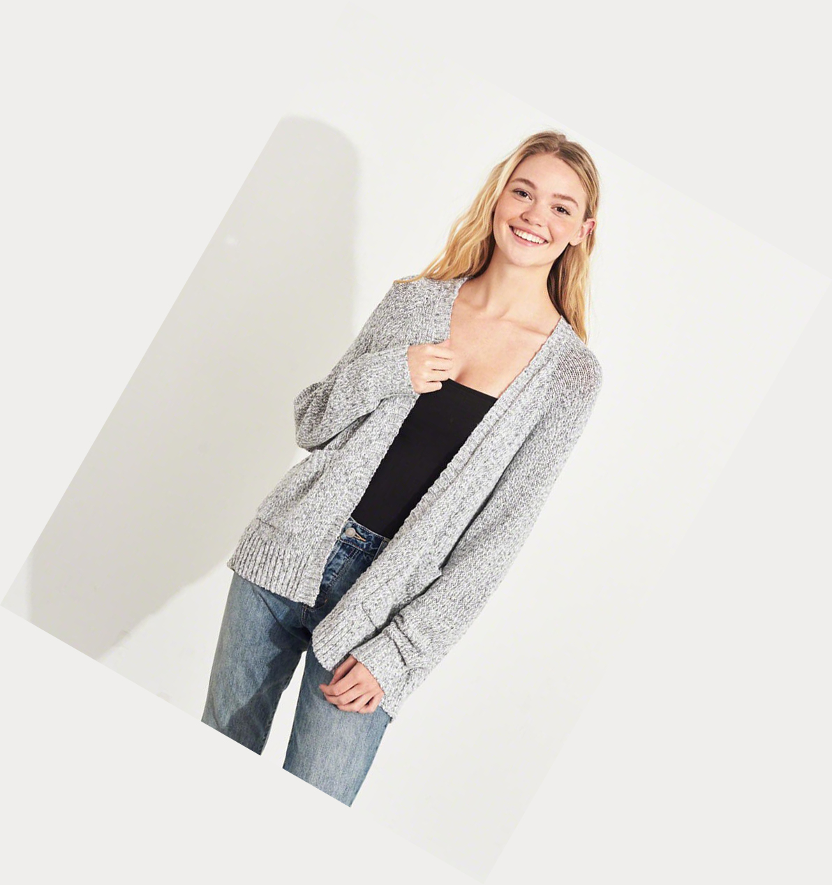 Grey Women's Hollister Textured Oversized Cardigan Sweaters | UK-207LGTY