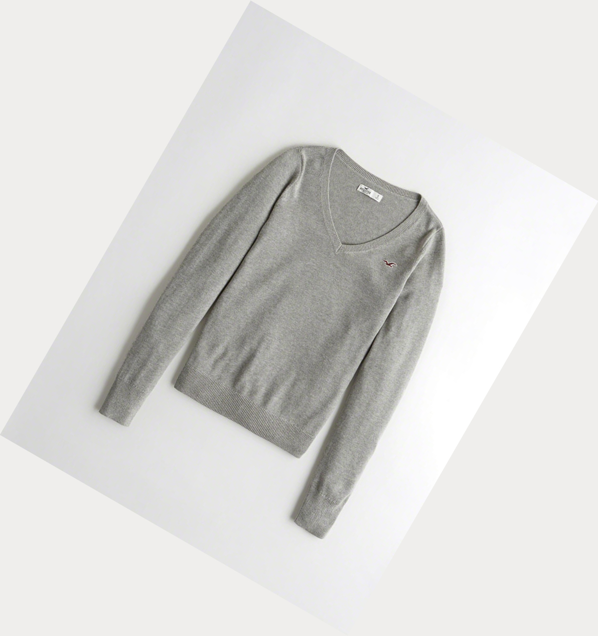 Grey Women\'s Hollister V-Neck Sweaters | UK-342MFIN