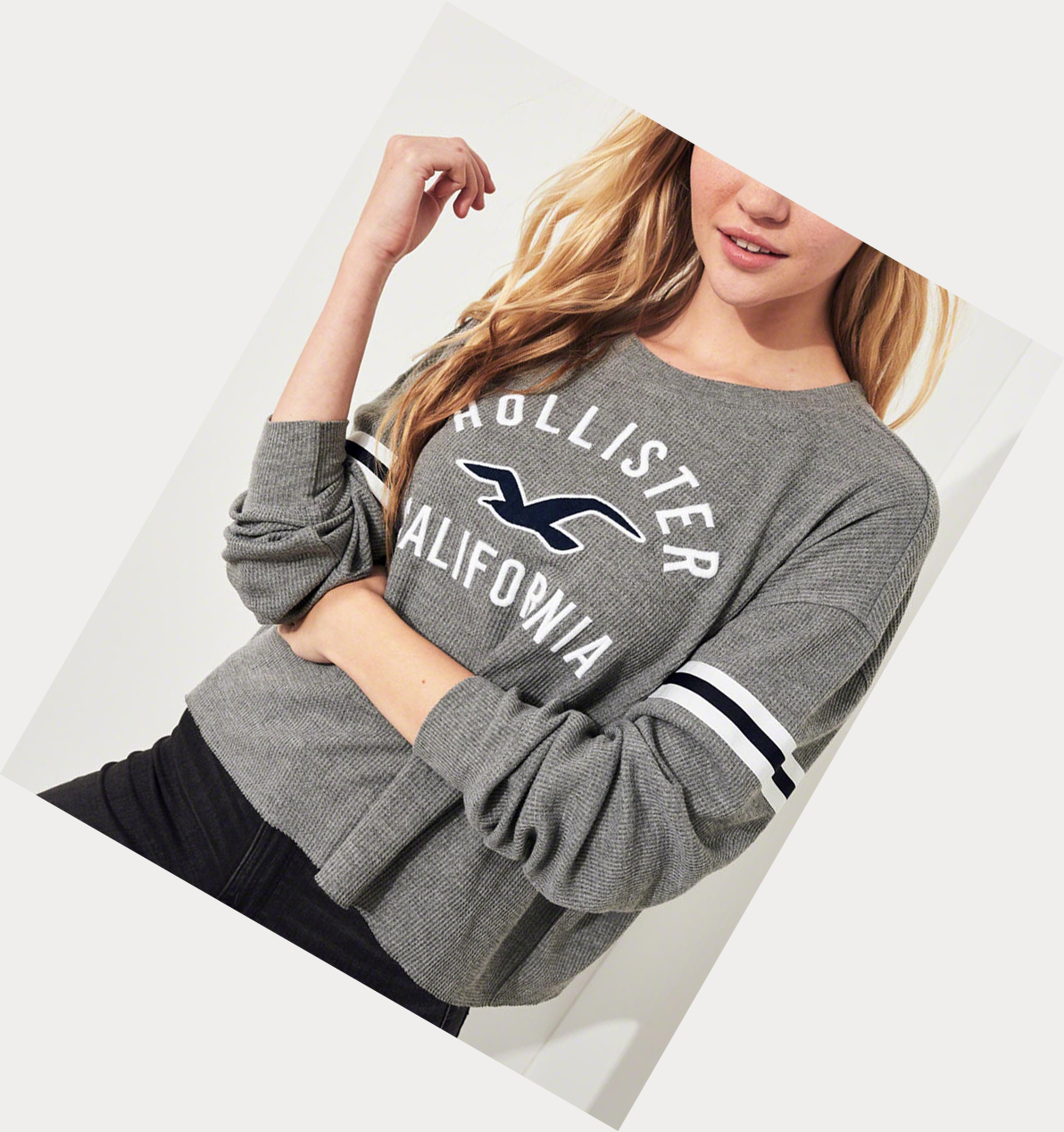 Grey Women's Hollister Waffle Boyfriend Long Sleeve | UK-850HOGE