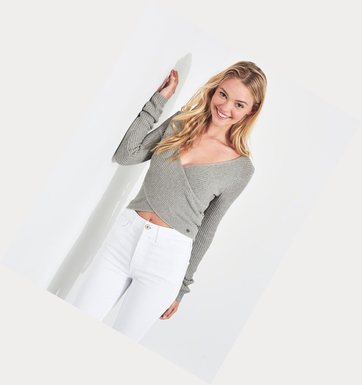 Grey Women's Hollister Wrap-Front Sweaters | UK-397SLTK