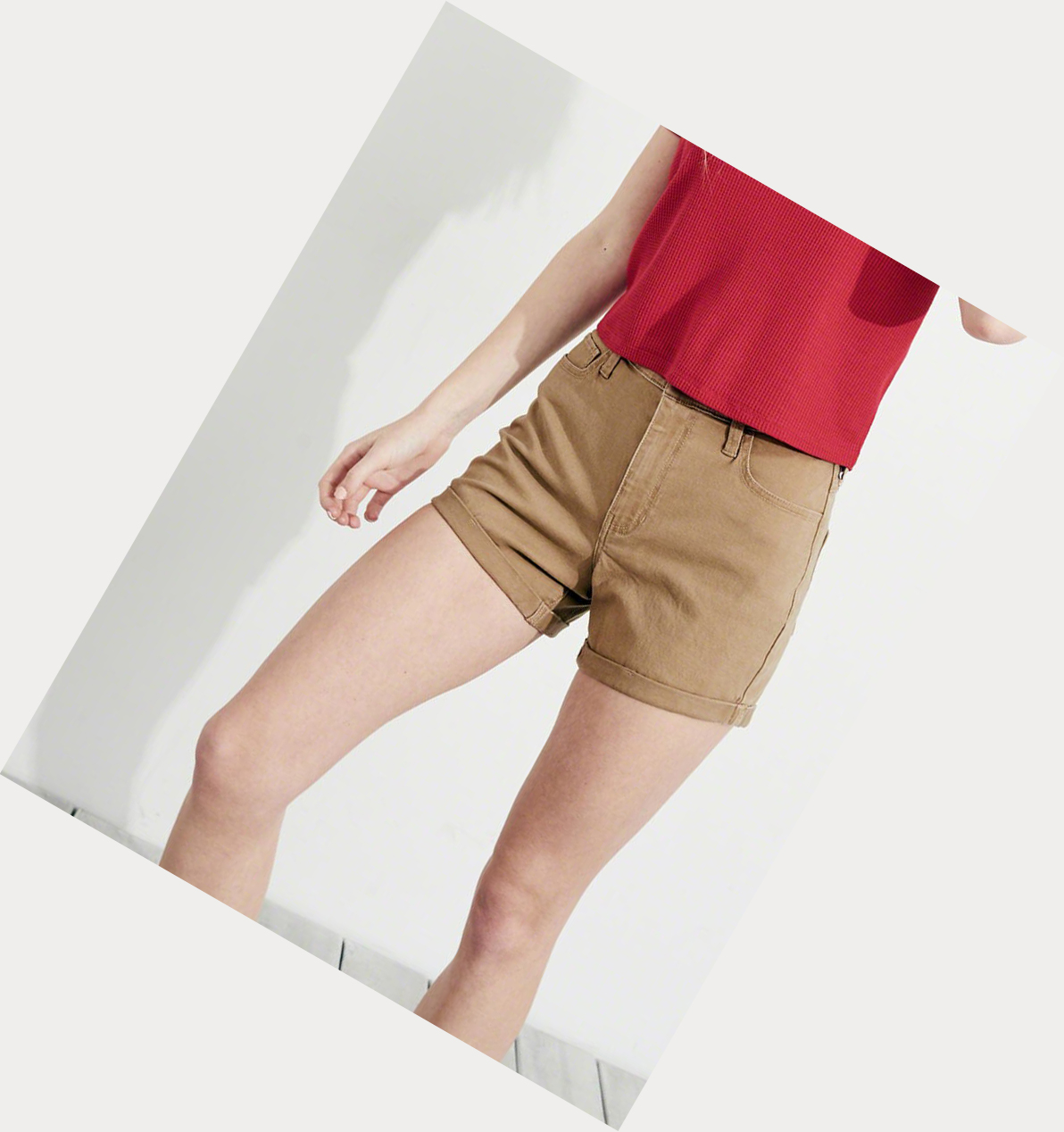 Khaki Women's Hollister High-Rise Twill Midi Shorts | UK-048AVFD